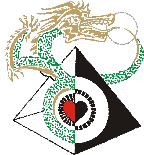 Tibetan Pulsing Yoga emblem: a dragon encircling a pyramid and heart